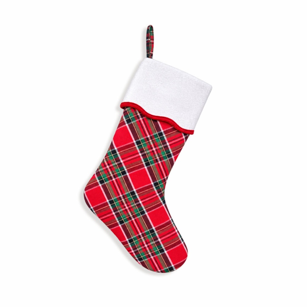 Christmas Stocking Hanging - Meia de Natal xadrez com laço,
