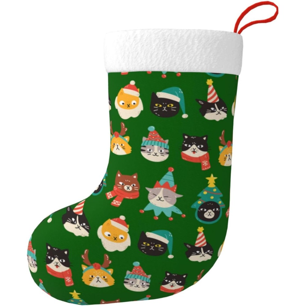 Christmas Stocking Hanging - Gatos bonitos verde meias de natal