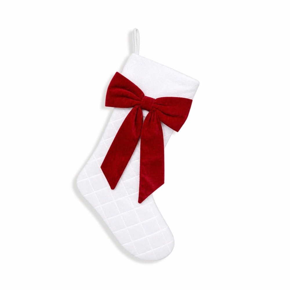 Meia de Natal xadrez com laço, - Christmas Stocking Hanging avaliação e preço